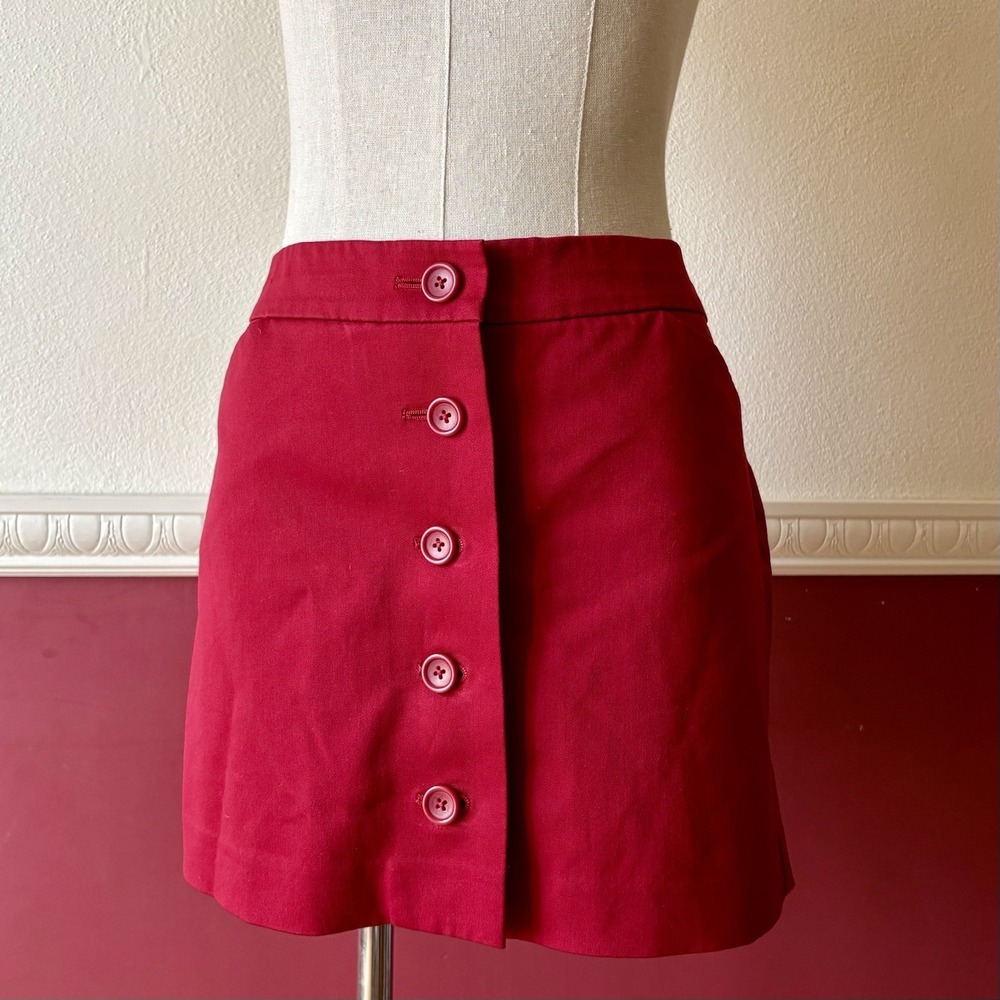 EXPRESS Design Studio Editor Mini Skirt Women's 2 Red Button Front‎ Pockets